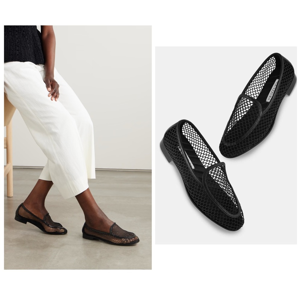 $650 AQUAZZURA Saint Germain leather-trimmed fishnet loafers mesh sheer flats